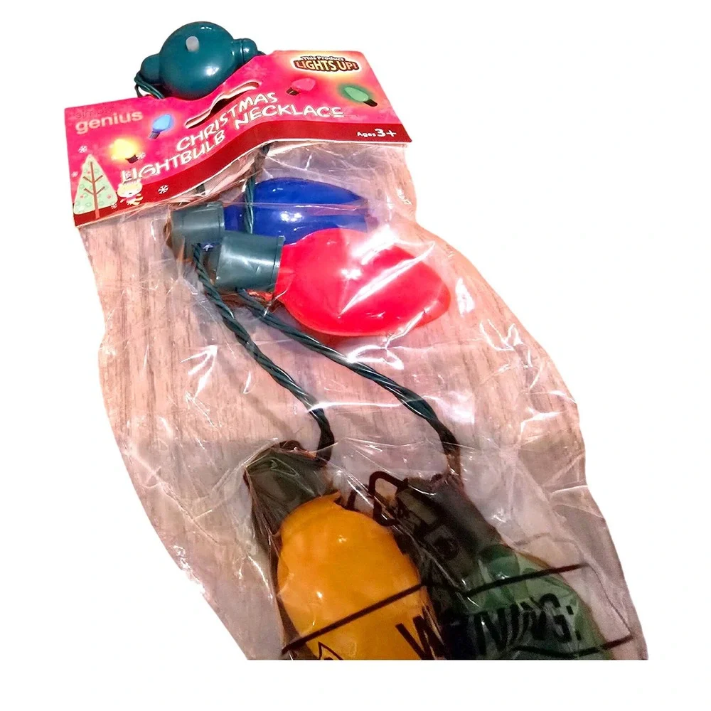 NWT Genius Christmas Light Bulb Necklace Novelty Holiday Party Costume Accessory